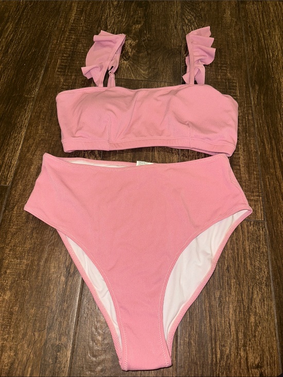 Other - Women’s Pink Ribbed High Waist Bikini Set Size Large NWT